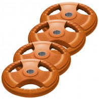 Набор цветных обрезиненных дисков с 3-мя хватами Voitto 15 кг (4 шт)
